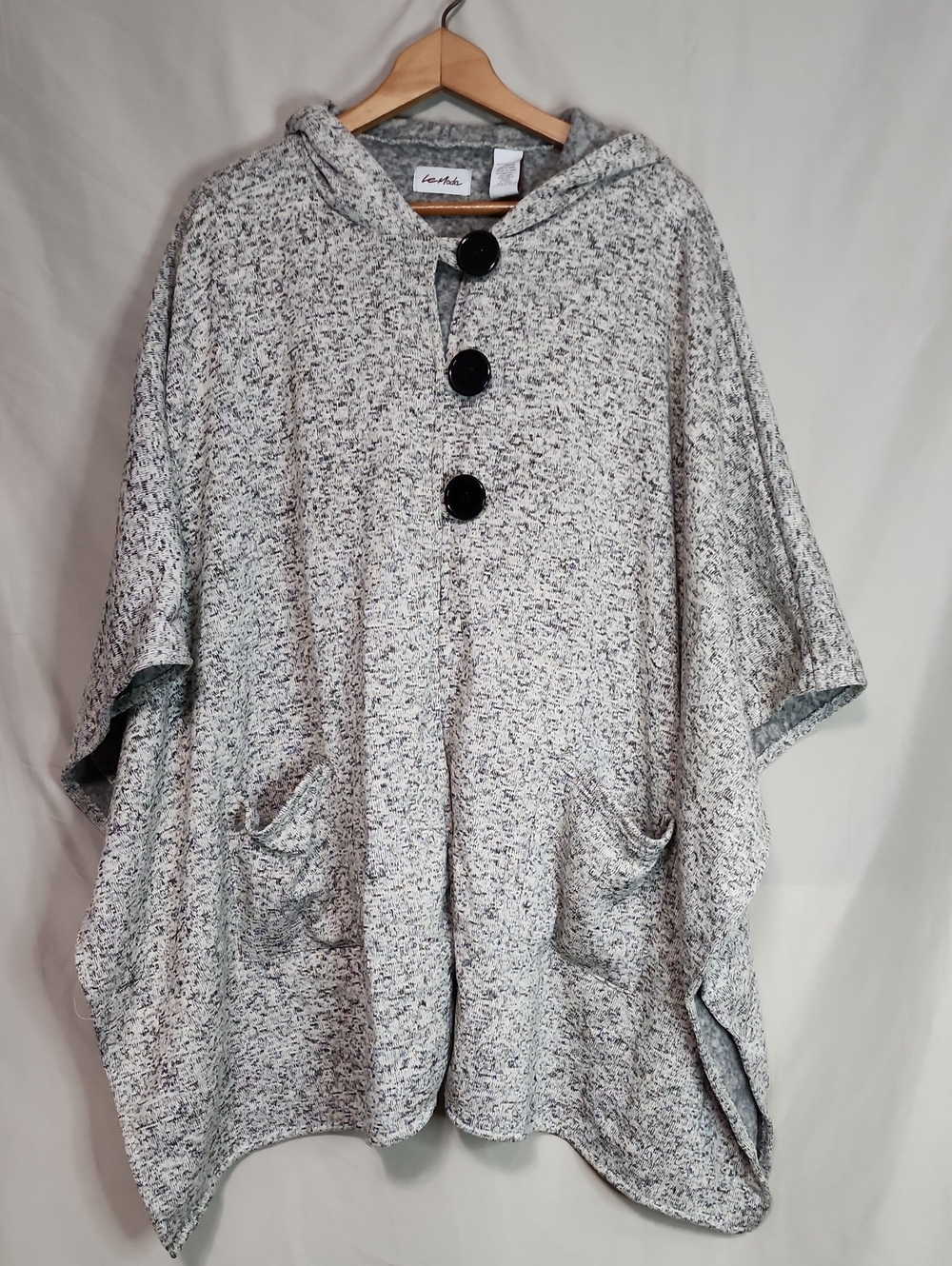 La Moda Heather Gray Hooded Poncho Coat with Buttons